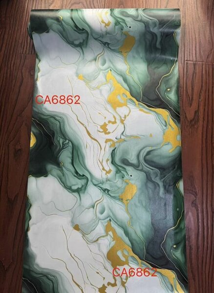 Papier peint marbré vert doré