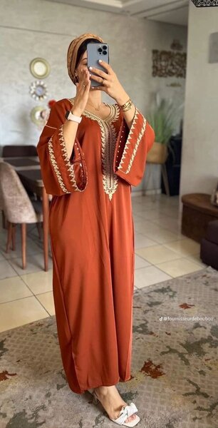 Abaya marocaine moderne orange