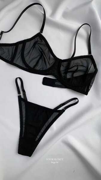 Ensemble Lingerie Transparent Noir