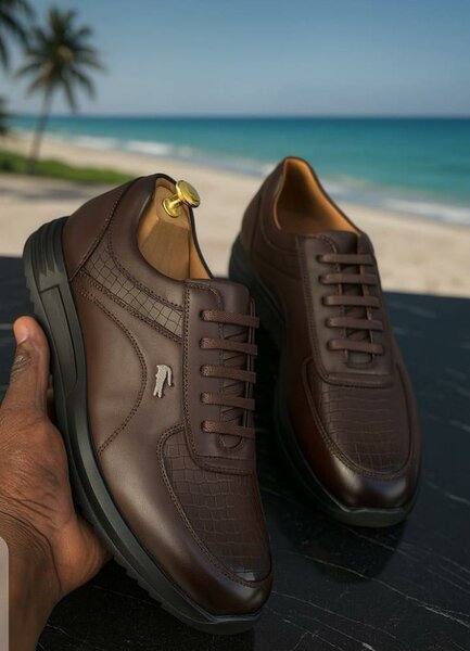 Sneakers en cuir marron luxe