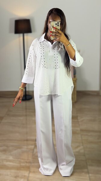 Ensemble chemise et pantalon blanc pour femme