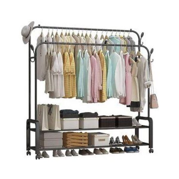 Metal Double Bar Clothes Rack With 2 Tier Shoe Rack