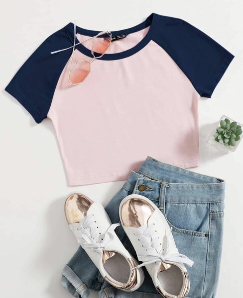 Shein Crop Top In Blue& Pink