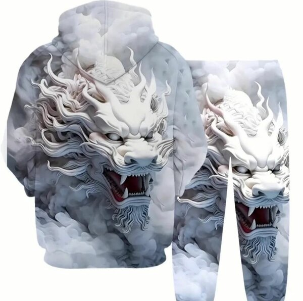 Худи и брюки комплект с дизайном дракона