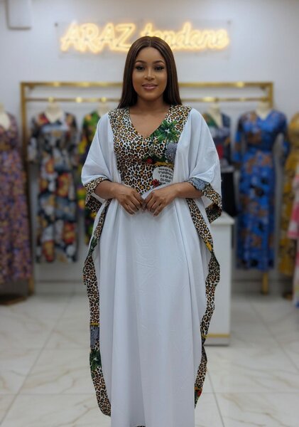Caftan blanc imprimé africain pour femmes