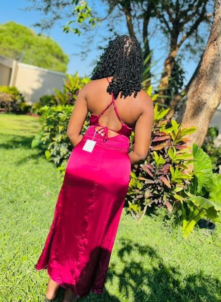 Satin evening dress, burgundy