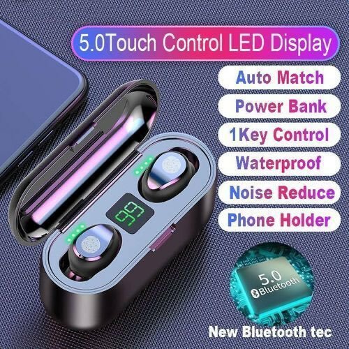 F9 Fingerprint Touch Bluetooth Earphone Earbuds 2200mAH