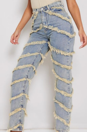 PLT Light Wash Denim jeans with fringe detail