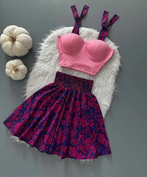 Tie-Strap Crop Top and Skirt Set