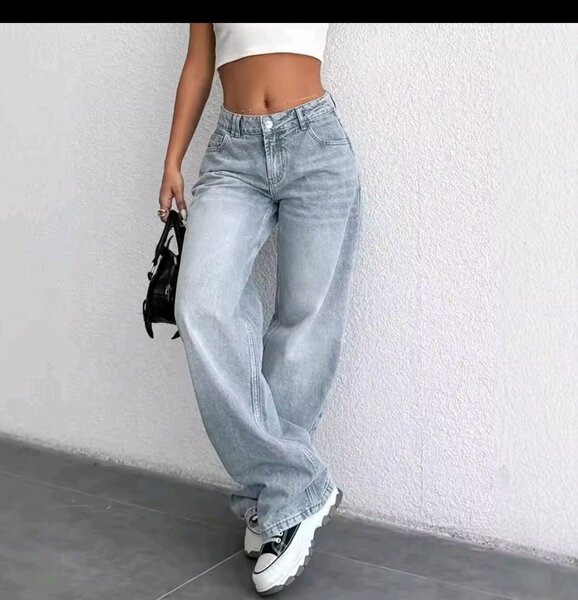 Jean large femme gris clair