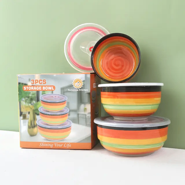 3pcs SET CERAMIC BOWLS WITH LID