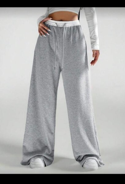 Pantalon large femme gris