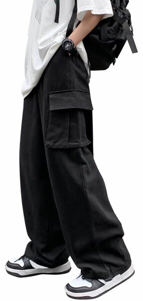 Pantalon cargo noir large pour homme