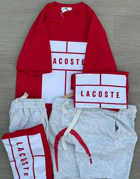 Ensemble survêtement Lacoste rouge et gris