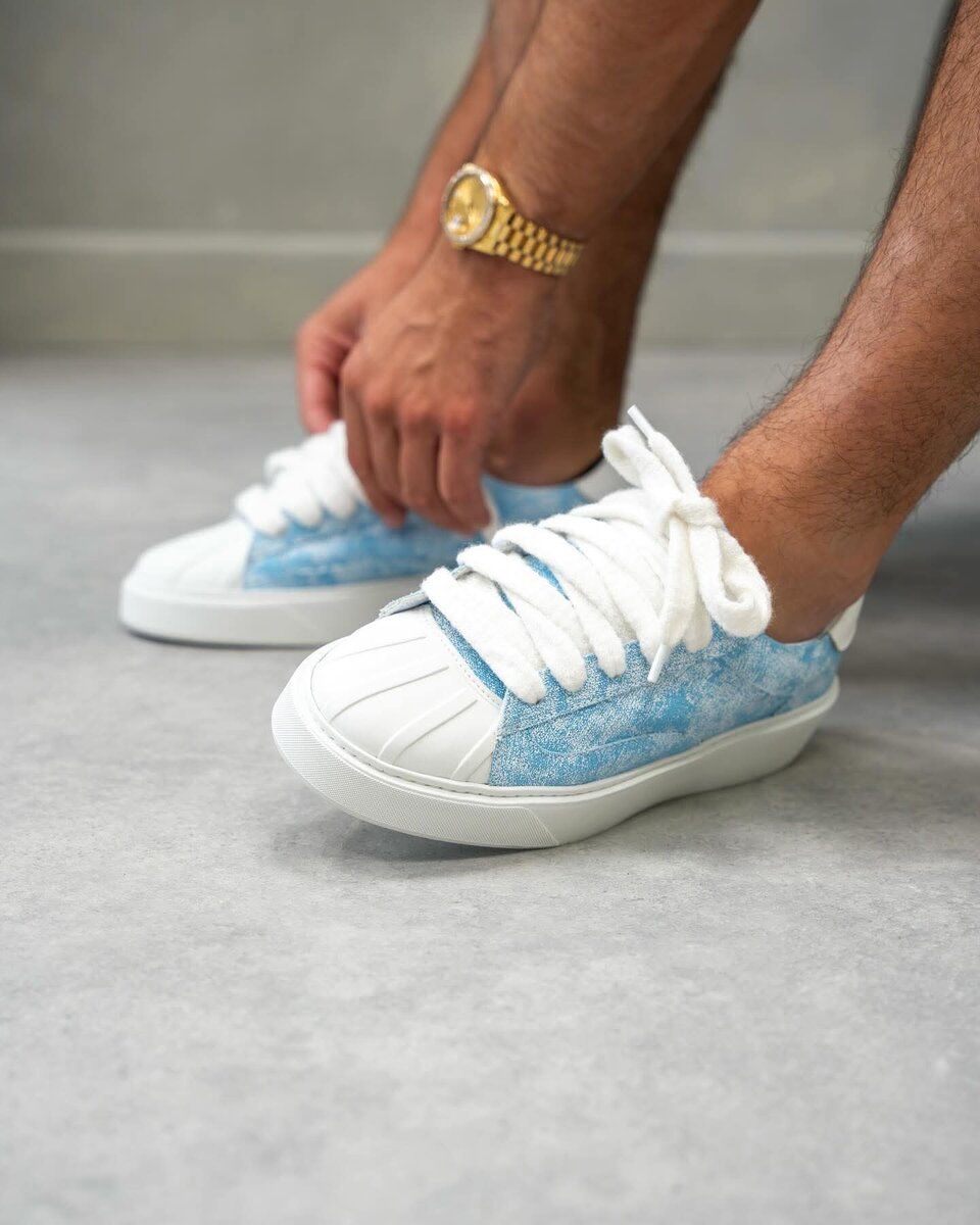 Chaussures Homme Luxe en Denim Bleu