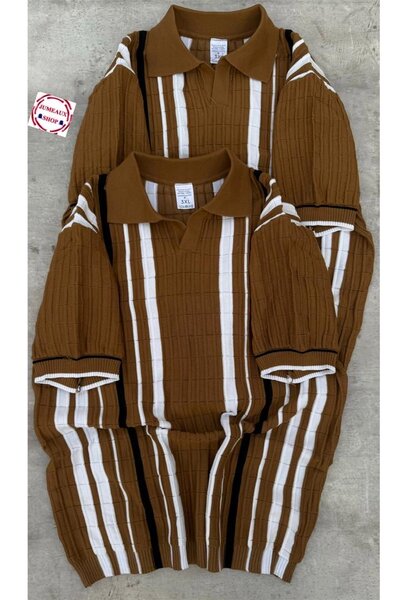 Pull rayé à col polo