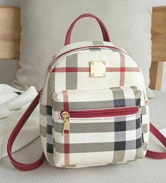 Sac à dos carreaux rouge et beige