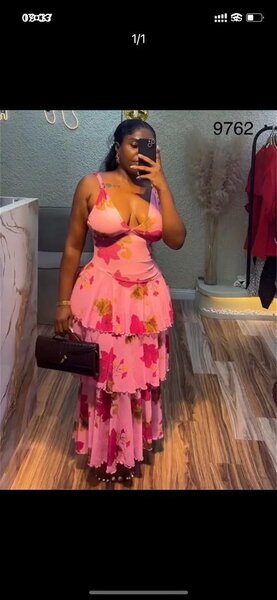 Robe longue florale rose