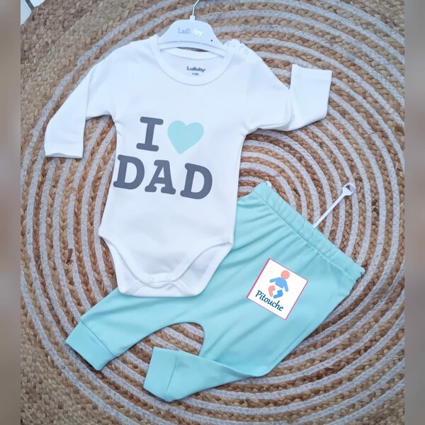 Lot de 2 pièces enfant blanc-bleu : body, culotte