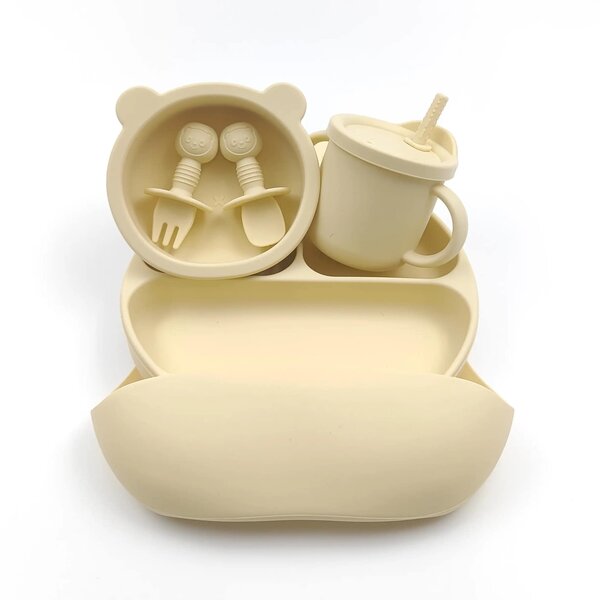 3 in 1 Feeding Set Bowl Baby Suction Plate Silicone