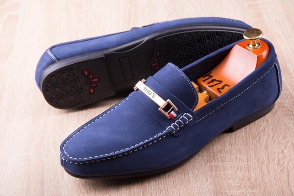 Mocassins en cuir bleu pour homme