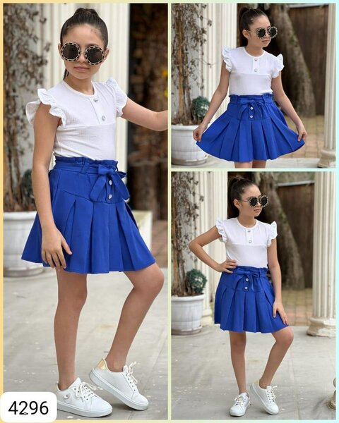 Jupe plissée enfant bleue