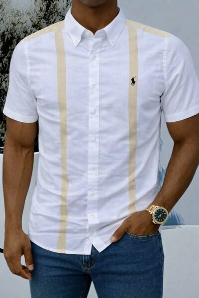 Chemise blanche bandes beige