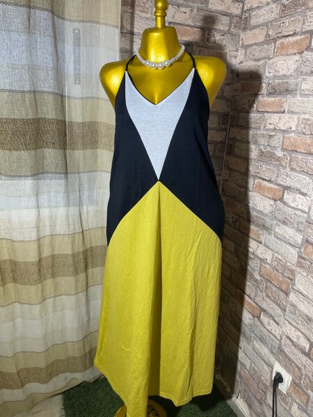 Robe longue jaune et noir femme