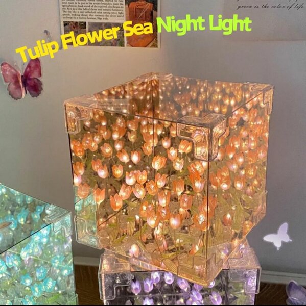 Tulip flowers night light shine light