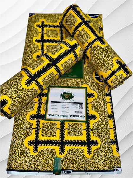 Tissu Wax Hollandais Jaune et Noir Motif Géométrique