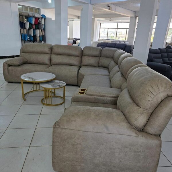 Canapé d'angle convertible en simili cuir beige