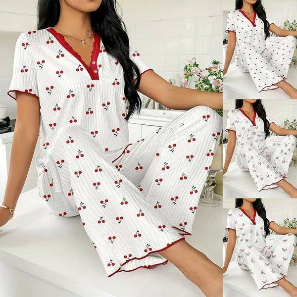 Ensemble pyjama femme été motifs cerises
