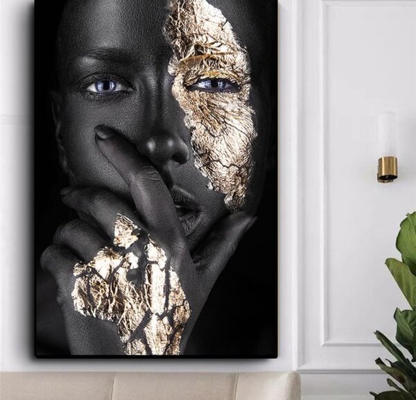 Tableau Femme Africaine Or Noir (sans Cadre) - 60*80 cm