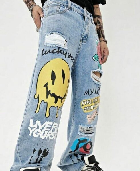 Jean déchiré graffiti pour homme