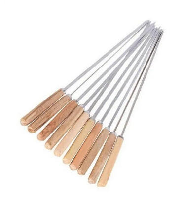 12 Pcs Wooden Handle Tikka Bar B Q Grill Tikka Sticks With Wooden Handle White Flat Shape BBQ Sticks Seekhein
