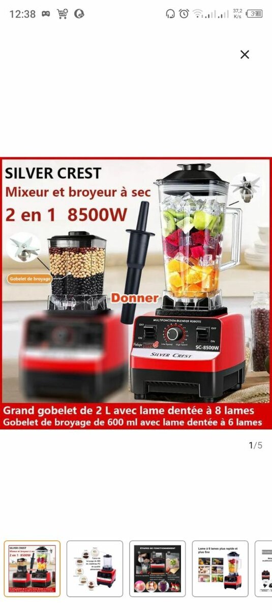 Mixeur Blender Silver Crest 8500W