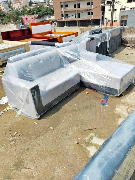 Canapé d'angle en cuir gris