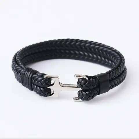 Bracelet homme noir argent