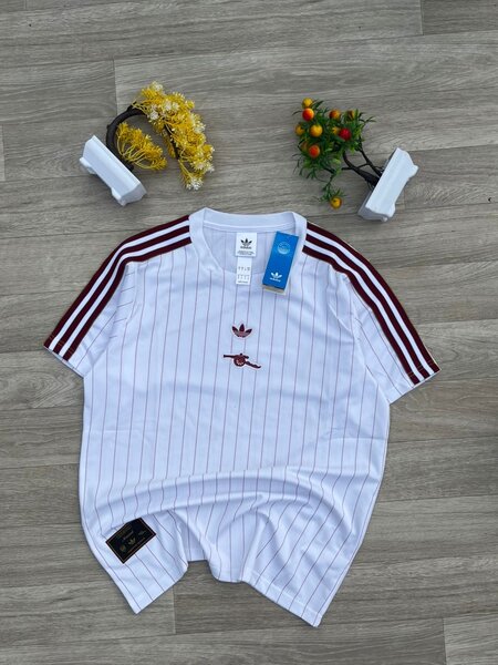 T-shirt Blanc à Rayures Adidas