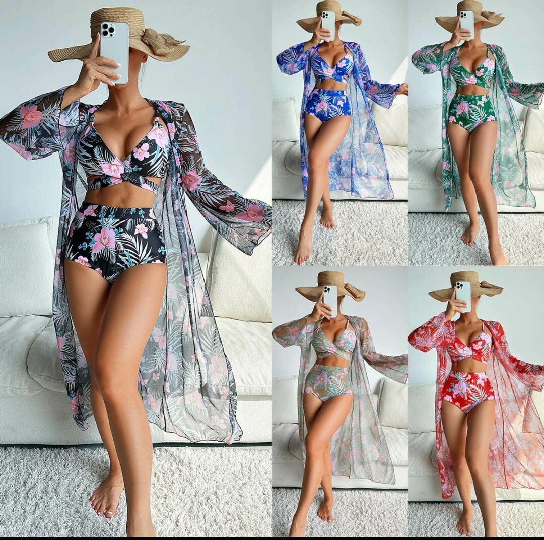 Ensemble bikini floral 3 pièces