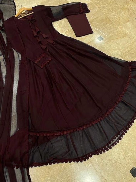 3 Pcs Women Stitched Chiffon Plain Suit