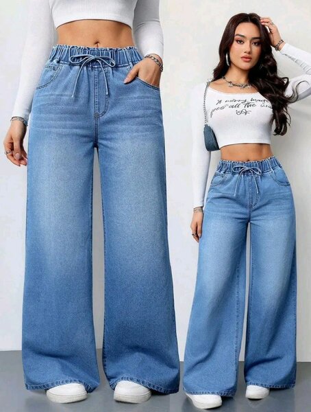 Pantalon large en jean femme