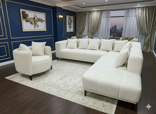 Canapé d'angle en tissu blanc luxe