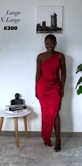 Maxi dress, wine color, one shoulder, cutout