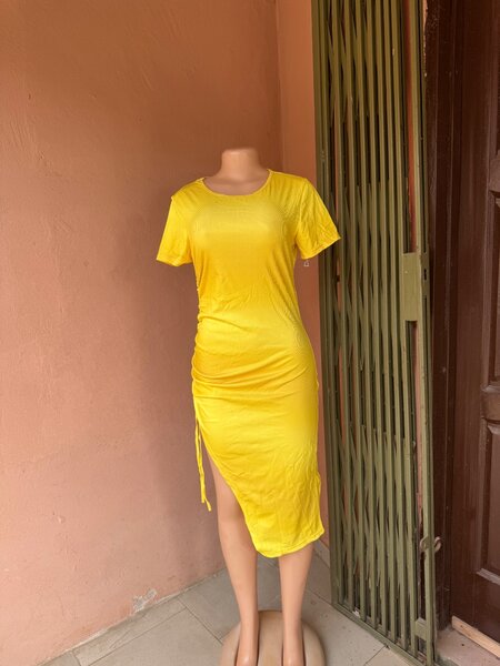 Yellow side split dress