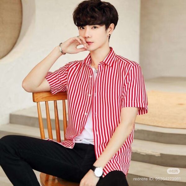Chemise Rayée Rouge Homme