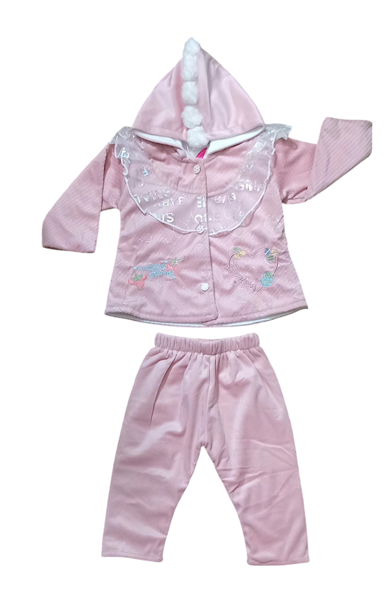2 pcs Baby girl Velvet Hodded pajama Suit