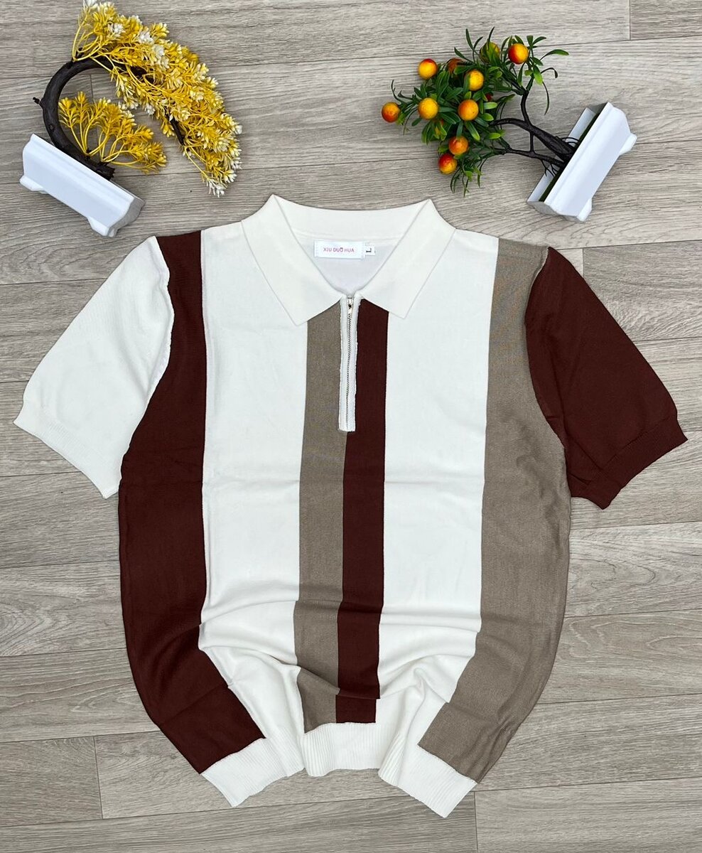 Polo en maille rayé homme