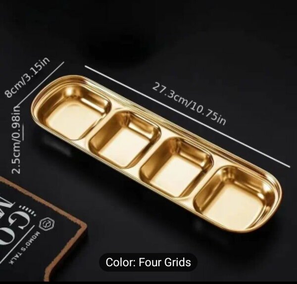 Golden Stainless Steel Seasoning Plate, 3 & 4 Compartments