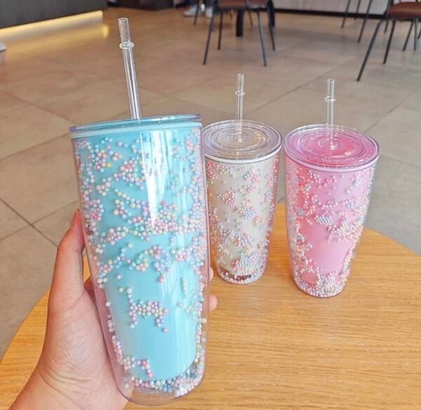Colored Beads Double Wall Free Acrylic Travel Tumbler